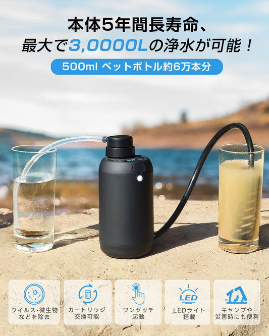 防災協会認定 Greeshow 携帯浄水器 濾過器 電動式 災害用 防災士監修 アウトドア サバイバル 登山 キャンプ 飲み水浄化 防災グッズ 軽量 LEDライト搭載 日本正規品 GS-2801