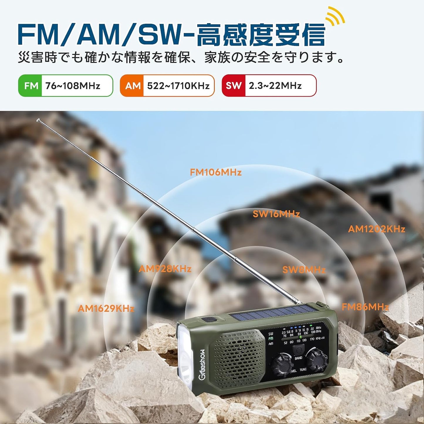 防災ラジオ_FM/AM/SW_受信感度良