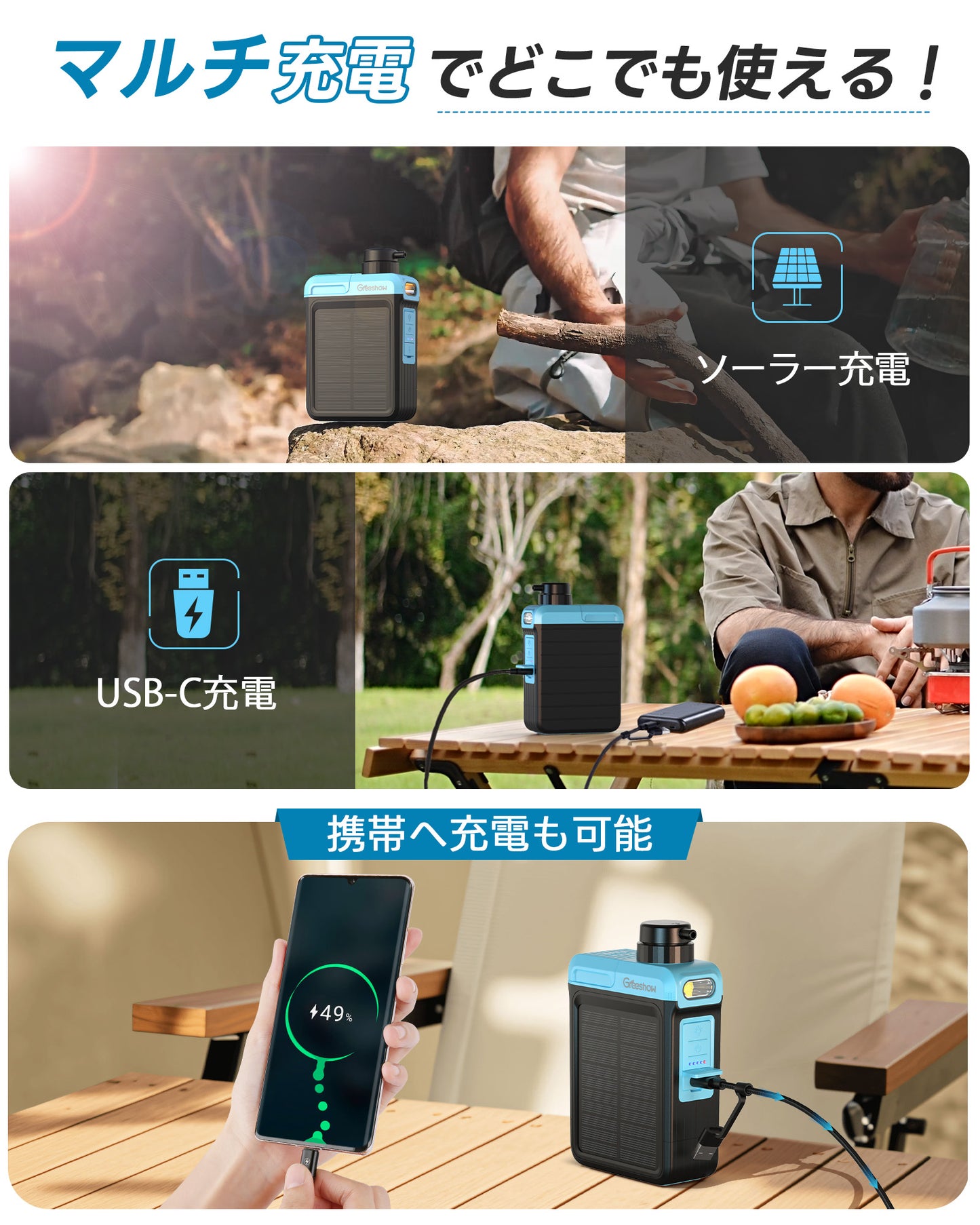 【業界最新&手動ボンプ付き】Greeshow 携帯浄水器 アウトドア 浄水器 電動浄水器 日本正規品 ソーラー充電可能 濾過器 飲み水 災害 防災士推奨 サバイバル浄水器 スマホ充電機能 高輝度LEDライト付き SOSモード 緊急停電対策 防災グッズ キャンプ/登山/地震/防災用 軽量・コンパクト PSE認証済み GS-2809