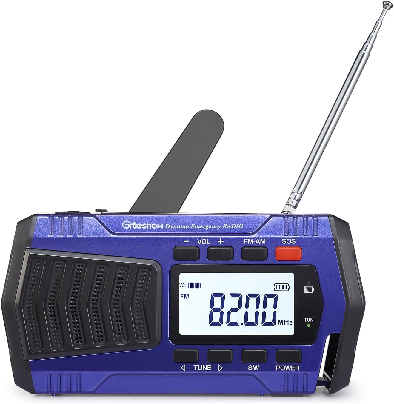 災害用|多機能 手回しラジオ|デジタル選局 FM/AM/SWラジオ| 5000mAh usb充電式 ソーラー充電 SOSサイレン スマホ充電可能 懐中電灯|防災ラジオ|防災グッズ|キャンプ| PSE認証|Greeshow GS-2901