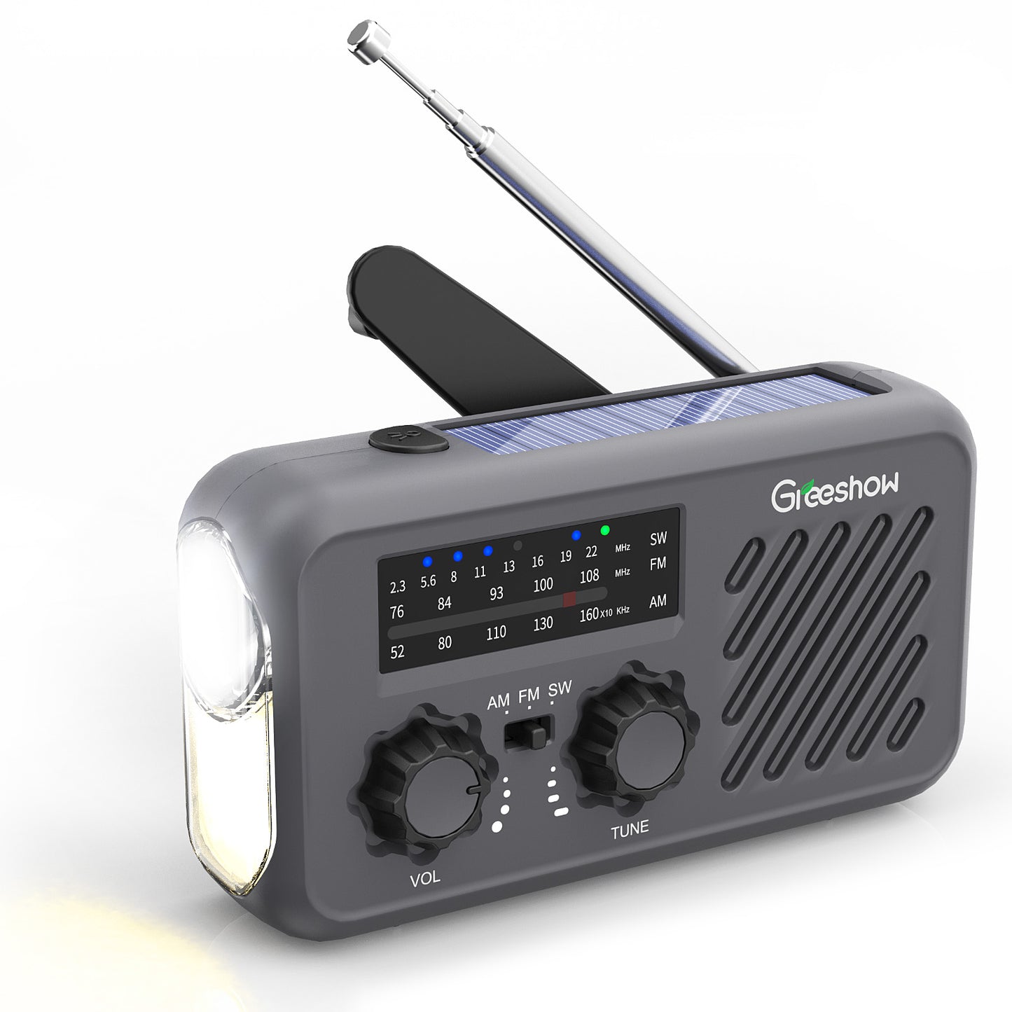 Greeshow 防災ラジオ GS-297|ソーラー充電・手回し充電対応|SOSアラート付き|2000mAhバッテリー|防水設計|防災ガイドブック付き