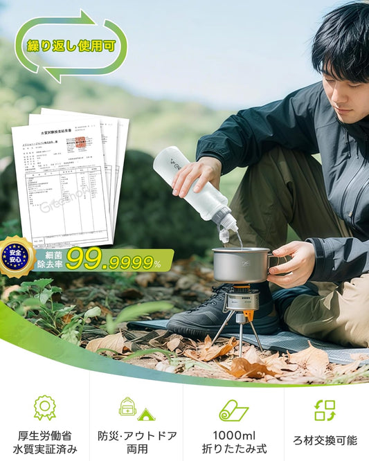 【2025進化モデル】|折りたたみ 簡易濾過器 防災グッズ|軽量 コンパクト|携帯浄水器|アウトドア 登山 キャンプ用品 災害用|厚生労働省水質実証済み|Greeshow GS-286A