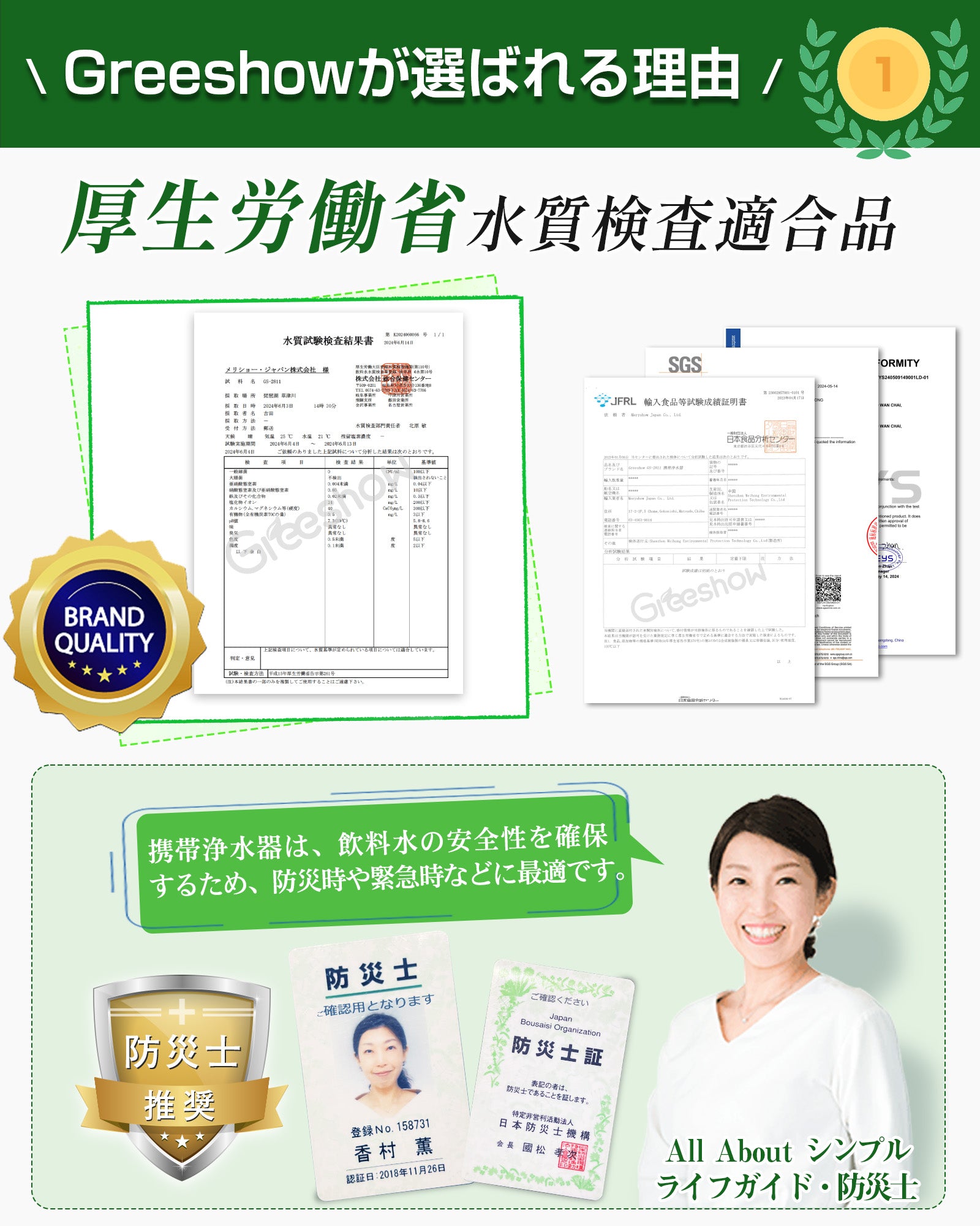 Greeshow 携帯浄水器 | 防災グッズ | 持続可能な技術とユーザー中心の