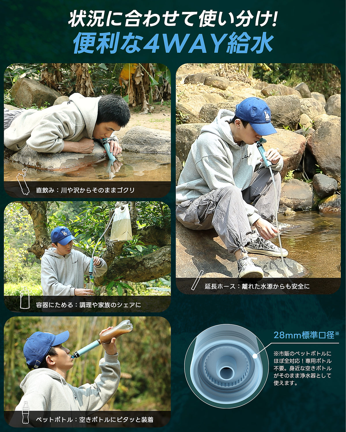 Greeshow 携帯浄水器 GS-282｜災害・アウトドア対応｜軽量コンパクト設計｜ペットボトル対応｜簡単装着