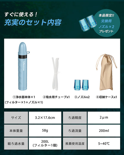 Greeshow 携帯浄水器 GS-282｜災害・アウトドア対応｜軽量コンパクト設計｜ペットボトル対応｜簡単装着