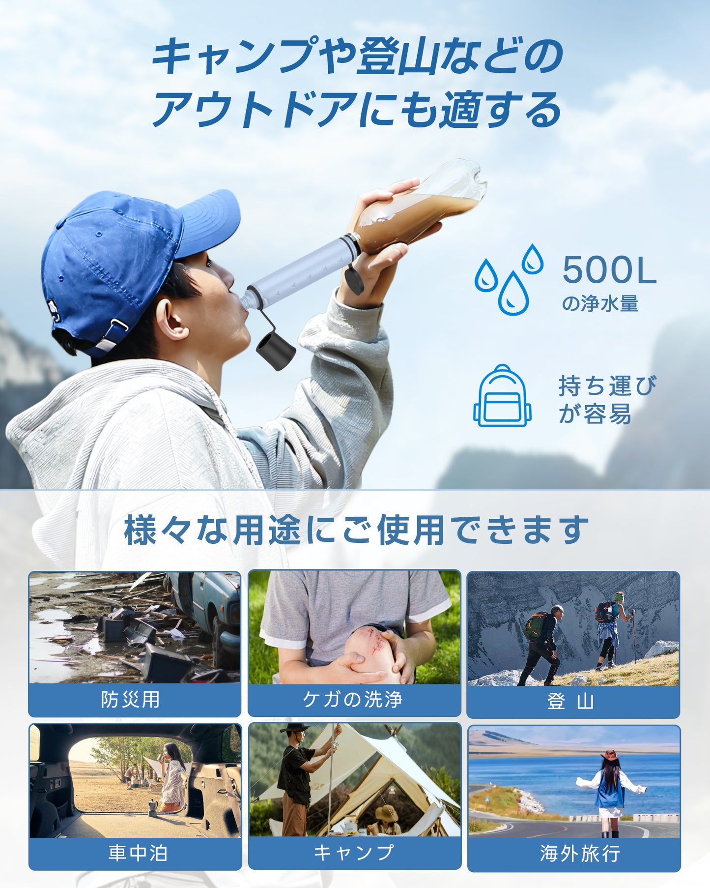 Greeshow 携帯浄水器 GS-285｜防災士推奨・フィルター交換可能・軽量コンパクト
