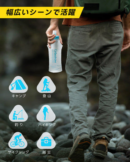 Greeshow 浄水ボトル GS-286｜防災用・アウトドア対応｜直飲み可能｜厚生労働省水質実証済み｜軽量コンパクト