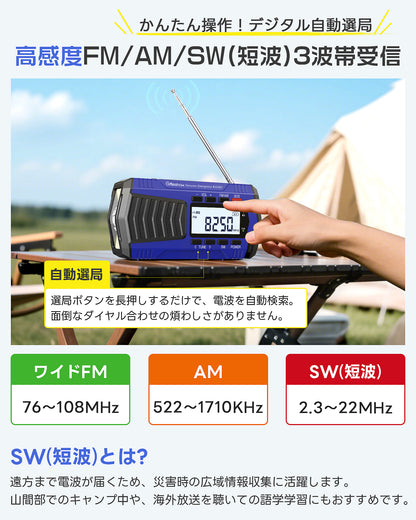Greeshow 【防災士推奨】多機能防災ラジオ 5000mAh USB充電・ソーラー充電対応 PSE認証済み GS-2901