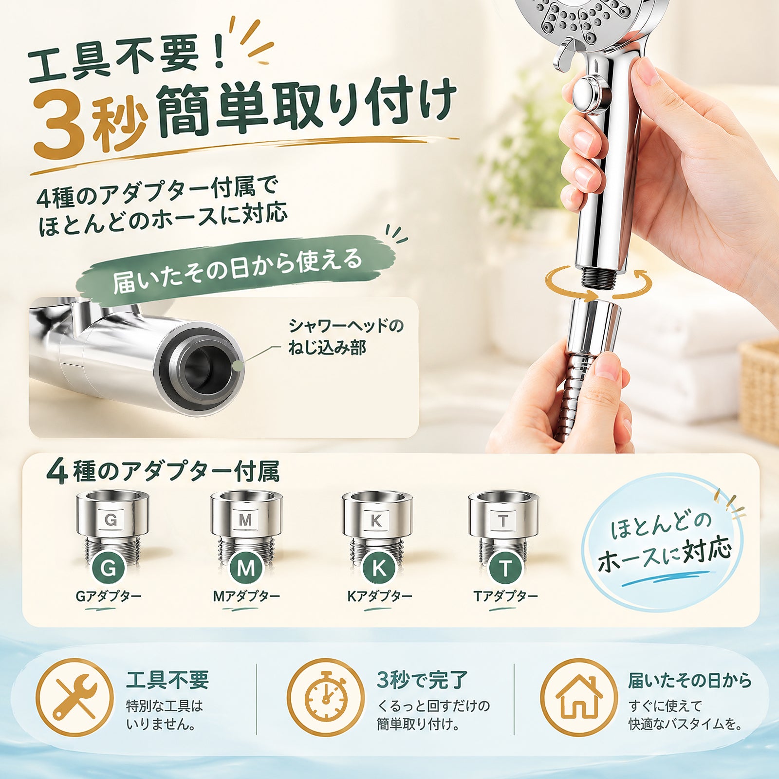 増圧・節水90％】高水圧マイクロナノバブルシャワーヘッド | 6段階