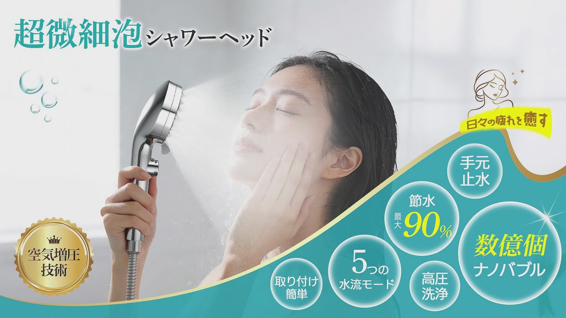 90%節水】高水圧マイクロナノバブルシャワーヘッド | 6段階モード